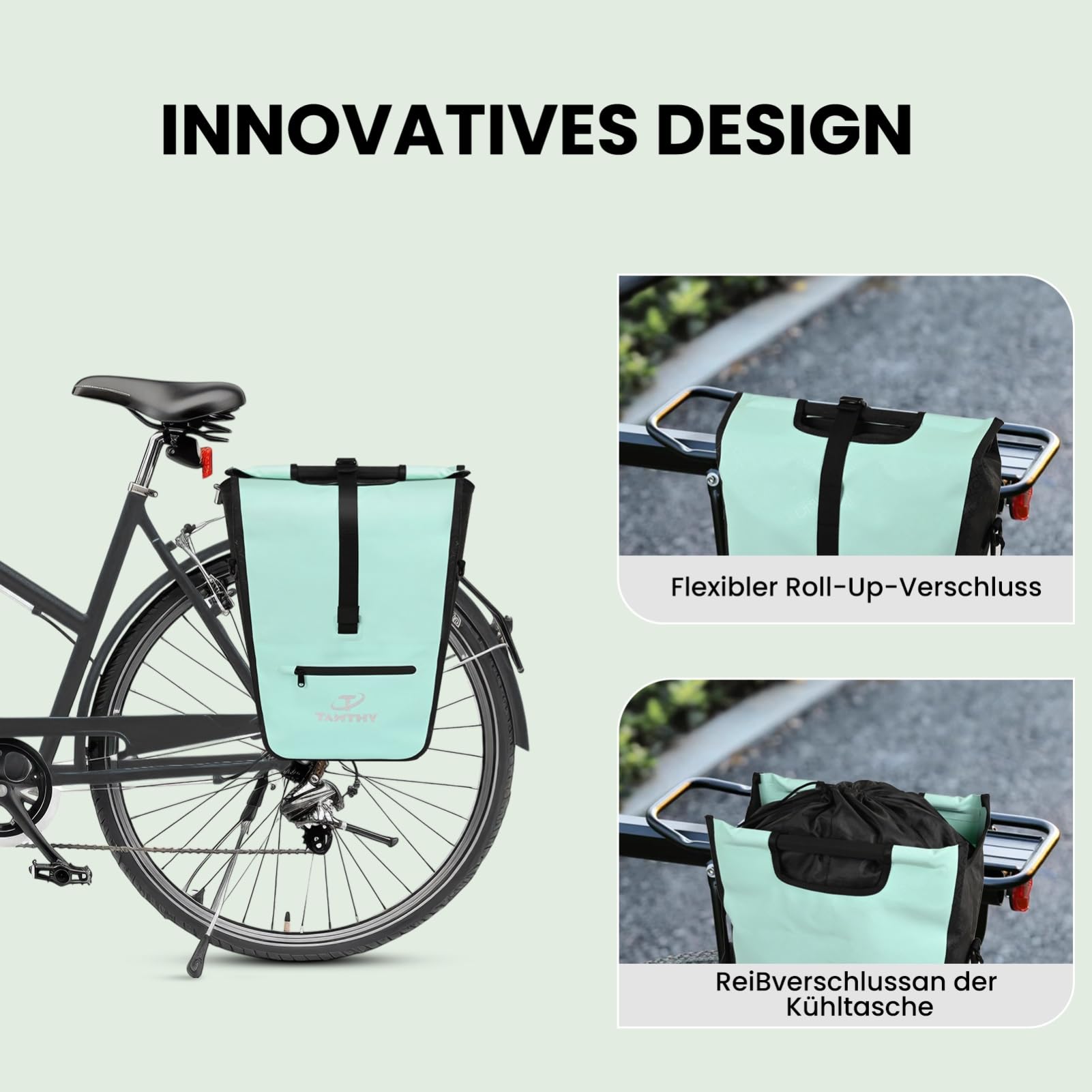 Fahrradtaschen für Gepäckträger mit Herausnehmbarer Kühltasche, 3 in 1 Wasserdicht Fahrradtasche, Umhängetasche & Tragetasche für Pendeln, Reisen (22-28 L)
