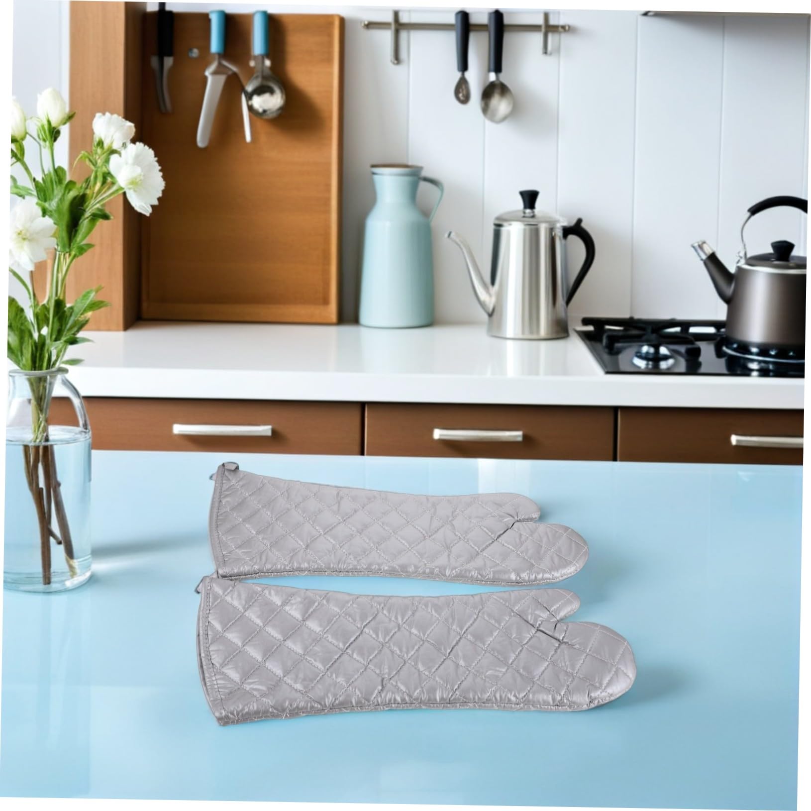 Manique Résistante à Chaleur, Paire en Polyester Coton Argenté