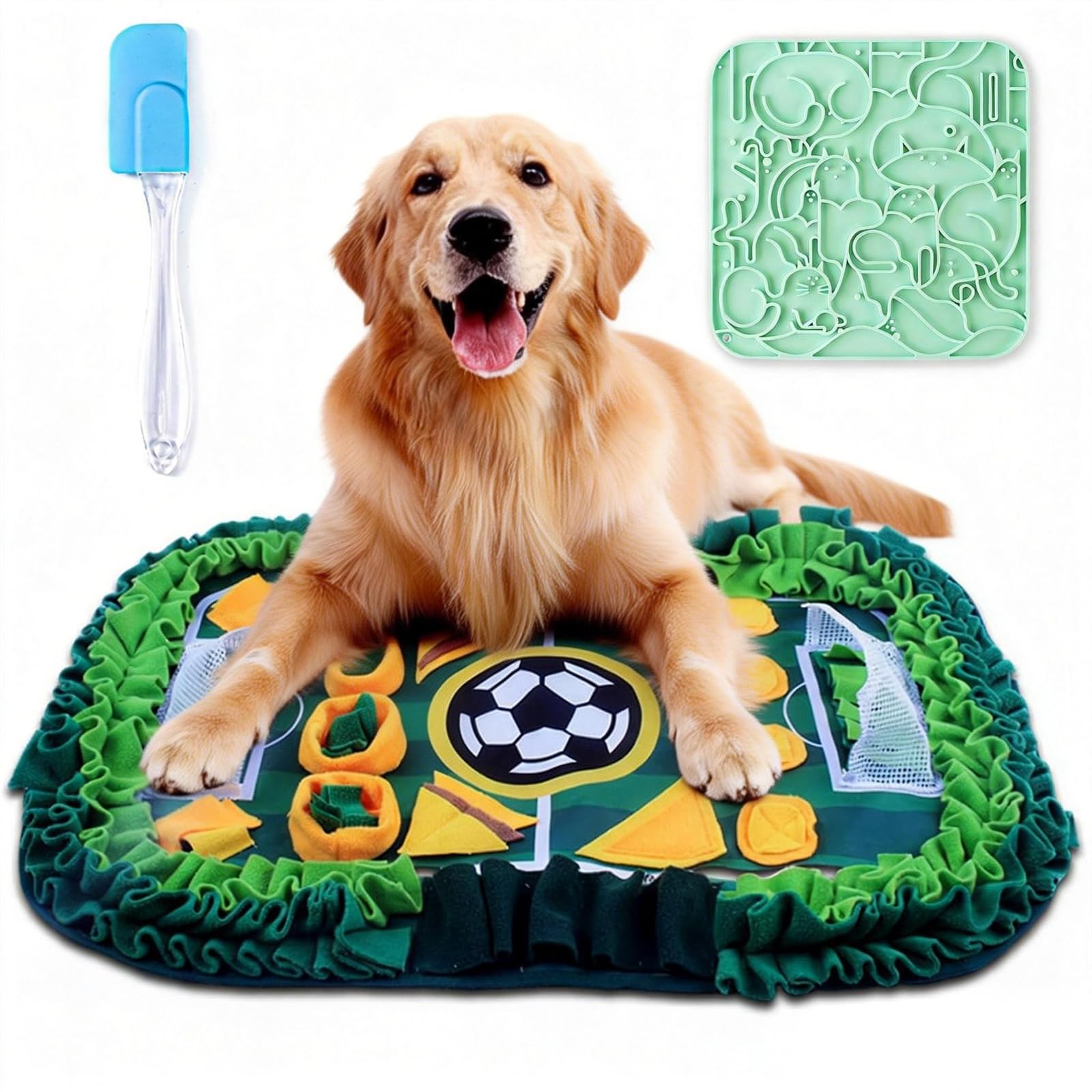 Snuffle Mat for Dogs und Licky Mat with Suction Cups, 70x50 cm Interactive Feeding Mats for Anxiety Relief, Intelligence Puppy Snuffle Game, Encourages Natural Foraging Skills and Slow Eating,Spreader