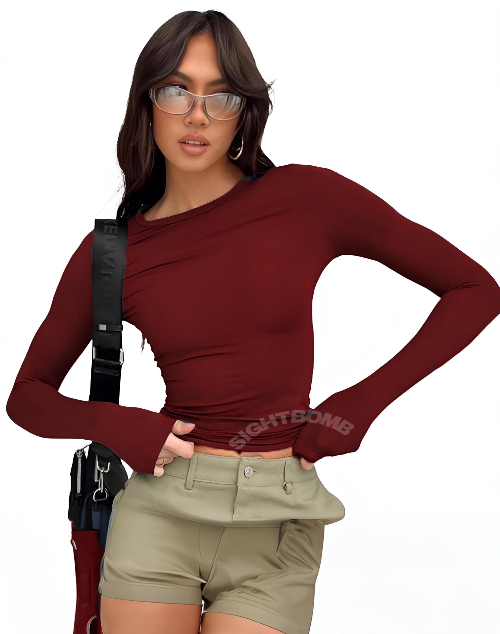 SIGHTBOMBSKIMS Fabric Round Neck Ultra Soft Feather Touch Micro Fiber Full Sleeve TOP for Women