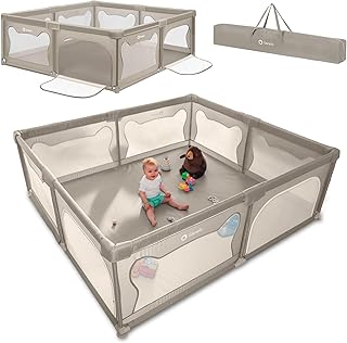 LIONELO Willow - Parque infantil XL, 0 – 48 meses, gran superficie 187x207x68 cm, con paredes de malla transpirable, 2 ent...