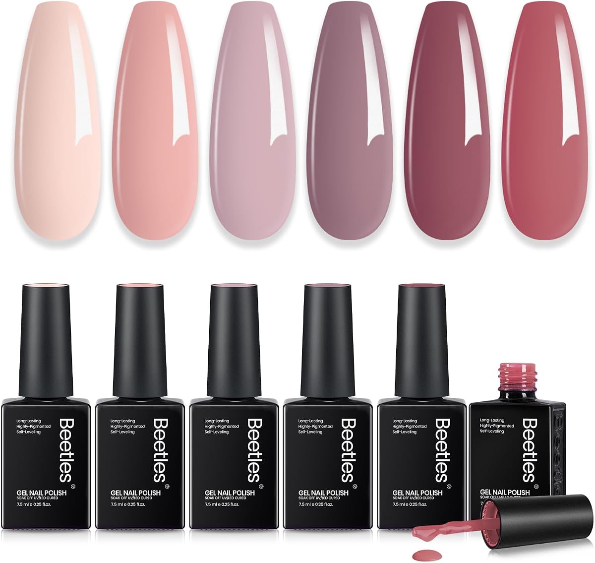 Juego de esmalte en gel Beetles Nude, colección Cozy Nude, 6 colores marrón rosa | Soak Off UV LED Nail Gel Fall Nail Colors Netrual Polish Set para manicura DIY