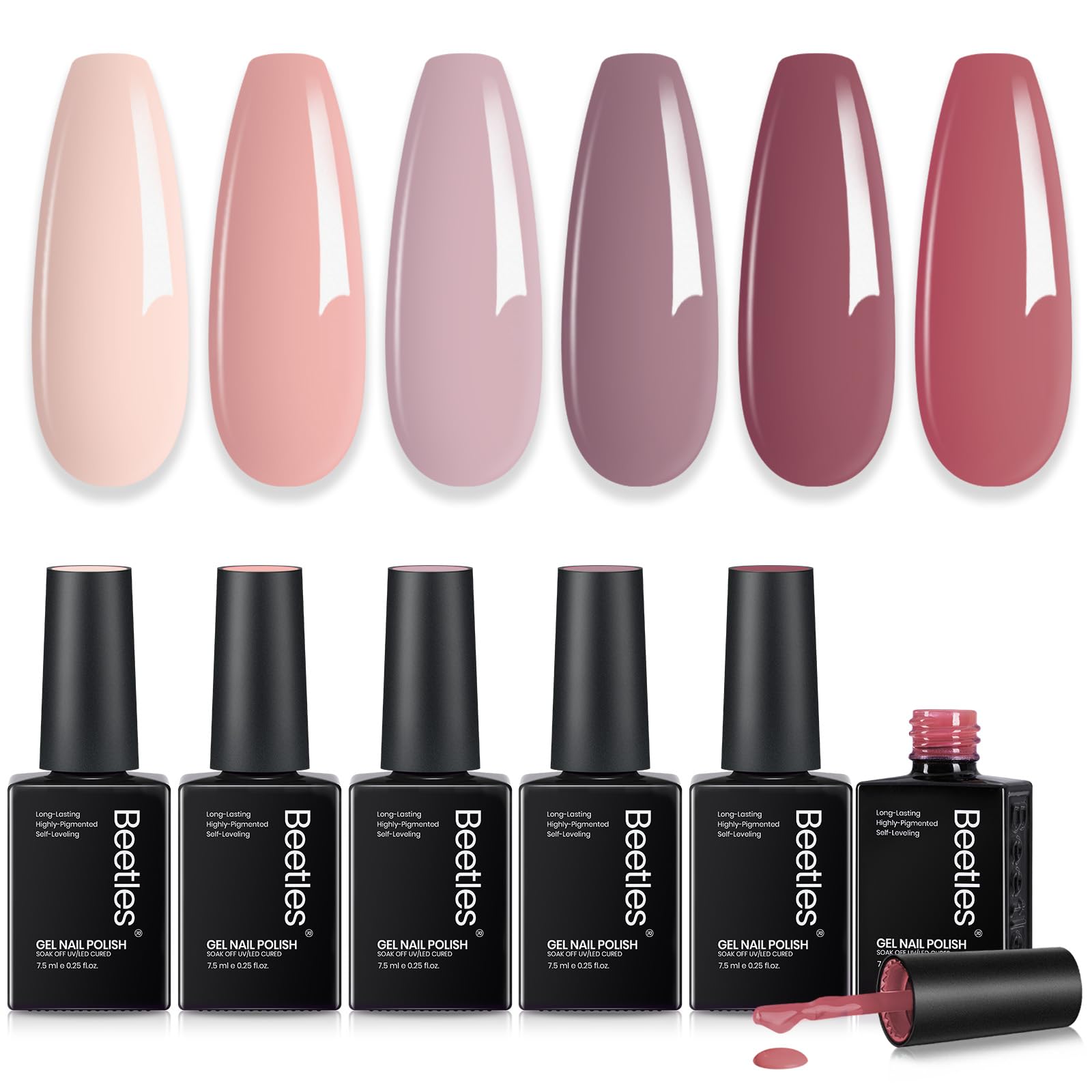 Beetles Nude Gel Polish Set, Cozy Nude Collection, 6 Colors Brown Pink | Soak Off UV LED Nail Gel Fall Nail Colors Netrual Polish Set for DIY Manicure