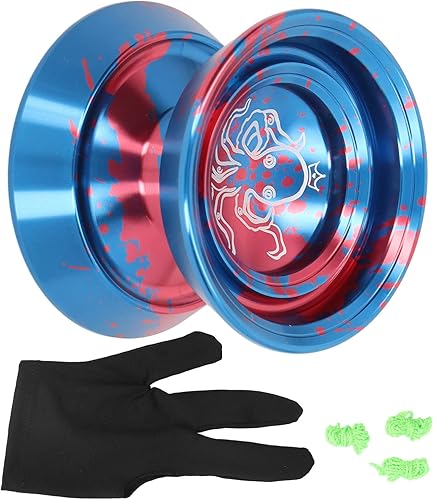Asixxsix Responsive Yoyo, Yoyo profesional de aleación de aluminio de metal con guante, 3 cuerdas y patrón de pulpo, repuesto avanzado de bola Yoyo