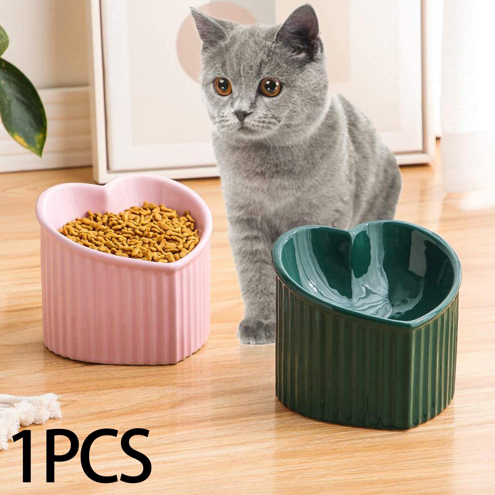 Ciotola Gatto Ciotole Rialzate in Ceramica Inclinata Base Stabile Ciotola Cibo Antiscivolo Design Salvaspazio Facilita Pulizia Adatta per Interni Cani, Rosa