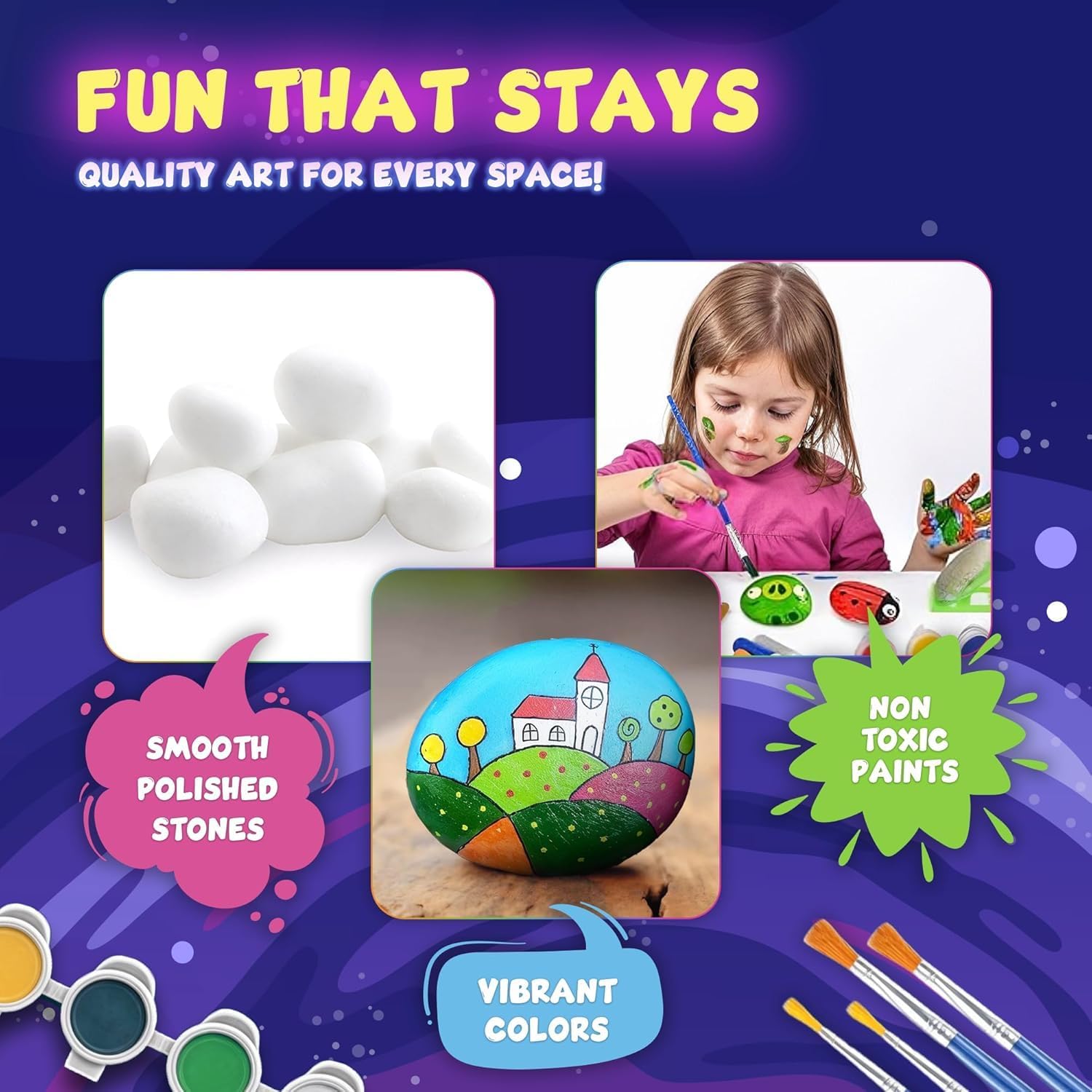 Rock Painting Kit - Glow in The Dark, 60+ Pcs Arts and Crafts Rock Painting kit for Kids 6-12, Art Supplies with Glow, Standard Paints and Metallic Paints, Outdoor Toys for Boys & Girls Birthday