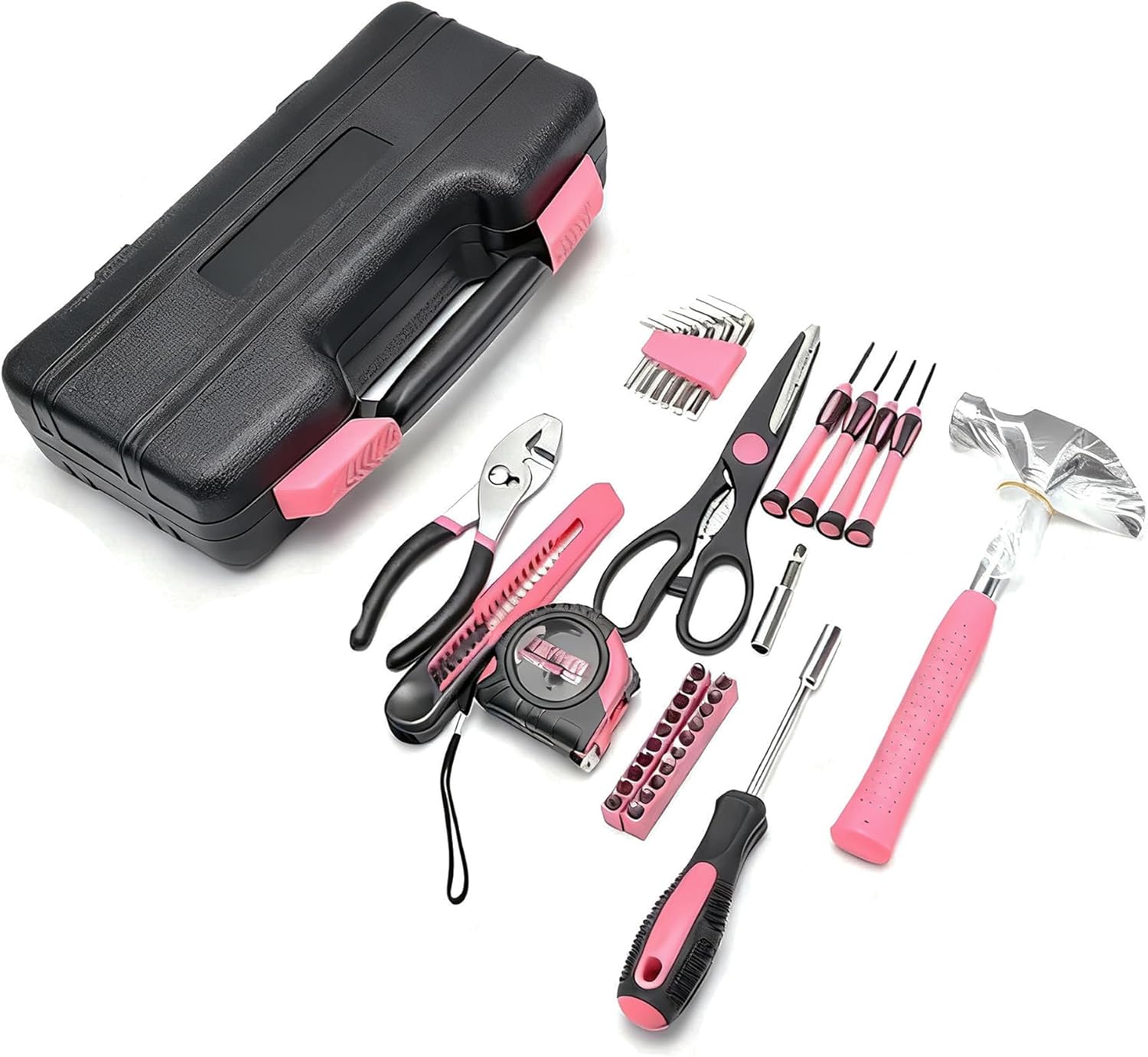 Kit de Herramientas Manuales de 39 Piezas con Caja de Almacenamiento Rosa