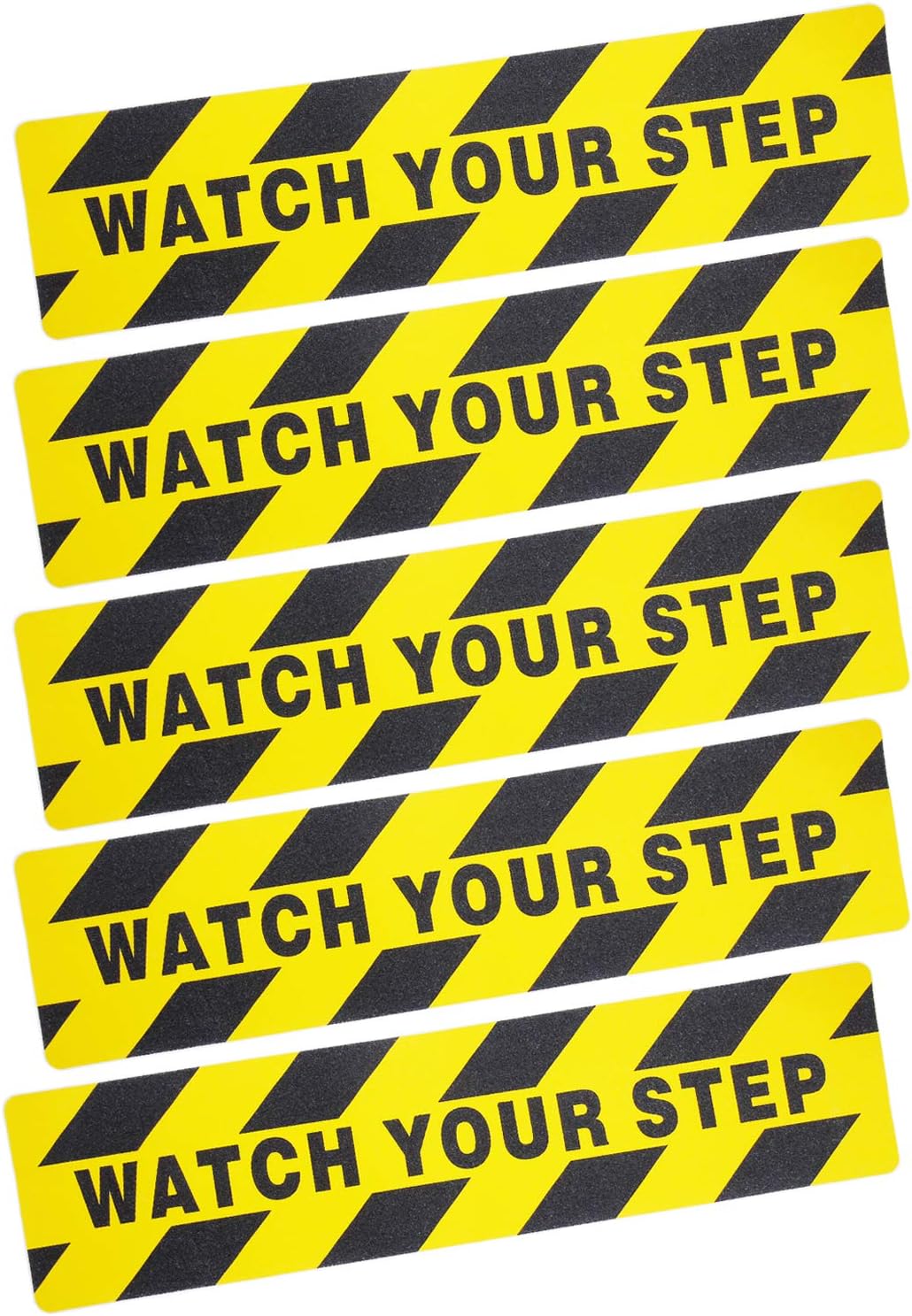 5 Pieces Watch Your Step Sign Caution Signs Warning Sticker Adhesive Caution Tape Anti Slip Safety Step Tape Wet Floor Sign, 6 by 24 Inches (Black and Yellow)