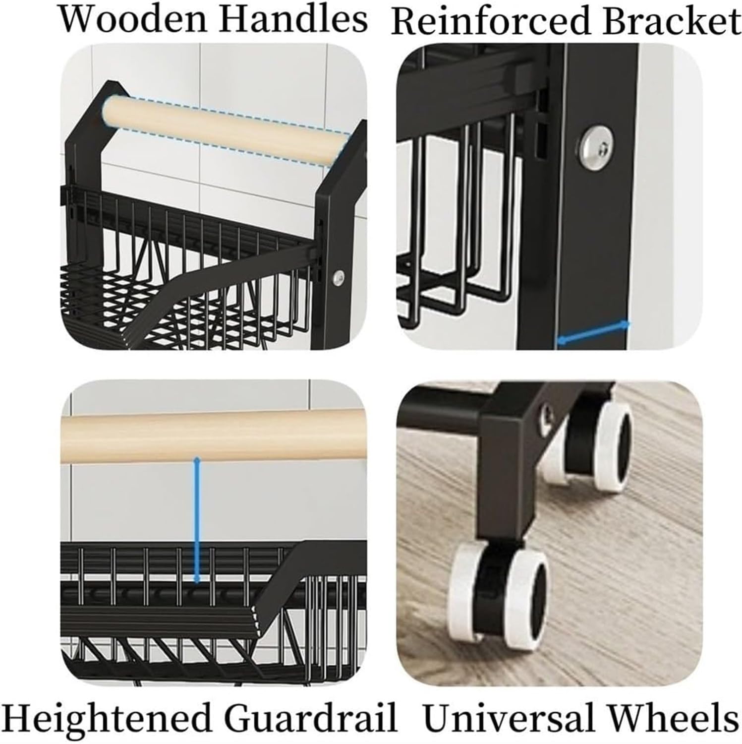 Carrito de almacenamiento de cocina con ruedas, organizador de 4 niveles para frutas, estante de almacenamiento para cestas comerciales, carrito con ruedas para frutas, verduras y bocadillos, color