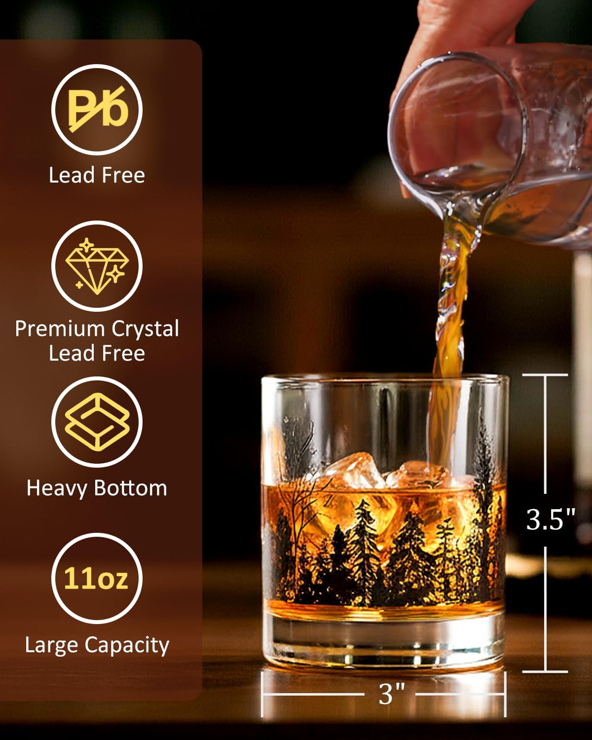 TOOWELL Whiskey Glasses Set of 2 - Retirement Gifts for Men Woman, 11OZ Bourbon Glass Old Fashioned Handmade, 40th 50th 60th Birthday Gifts for Him Dad Anniversary Valentines Party Decorations - Image 4