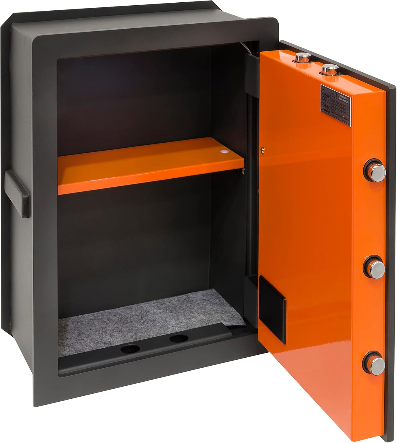 Interior of the ARREGUI Plus C 181080 safe showing the removable orange shelf.