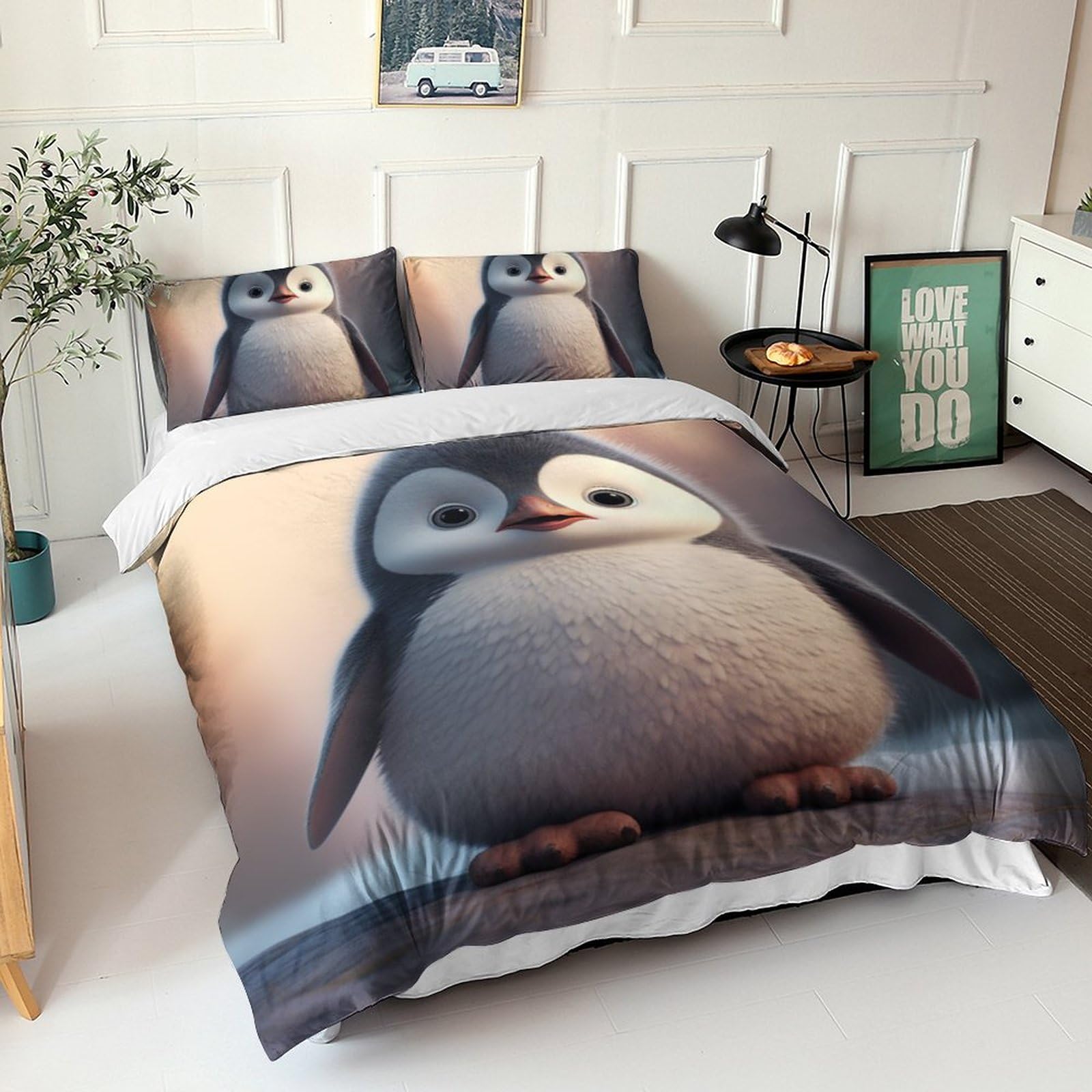 Parure de lit pingouin ado housse de couette microfibre douce lit enfant fille imprimé animal polaire