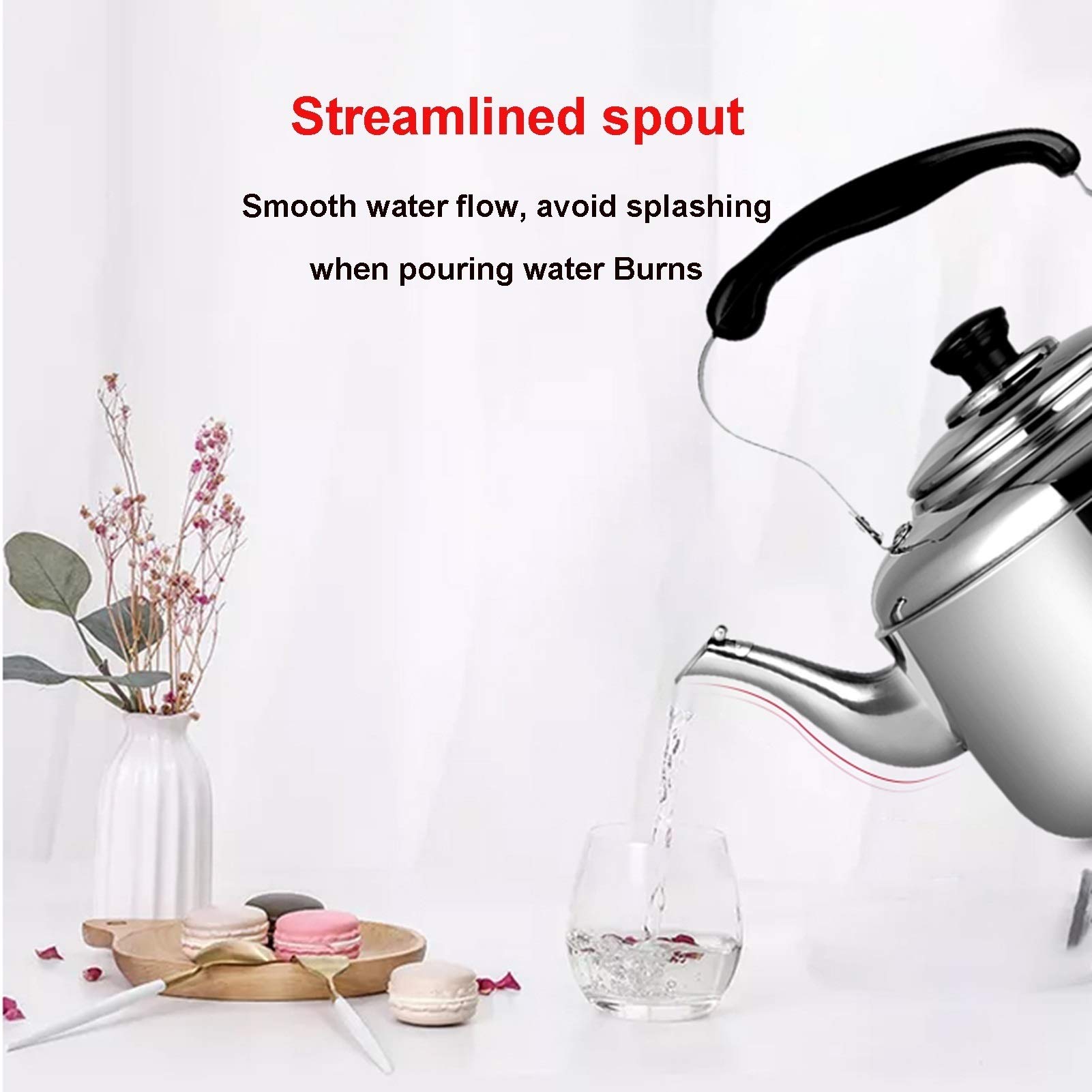 Tetera silbante, Acero Inoxidable, Apto para Uso alimentario, con asa ergonómica, Compatible con Todas Las Estufas Needed