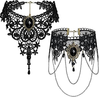 Gothic Necklaces for Women Black Choker Collar Necklaces for Women Witch Goth Necklace Sexy Lace Choker Set Statement Punk Necklace Cosplay Vampire Accessories Gothic Halloween Jewelry