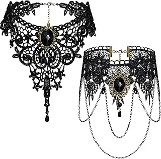 Gothic Necklaces for Women Black Choker Collar Necklaces for Women Witch Goth Necklace Sexy Lace Choker Set Statement Punk Necklace Cosplay Vampire Accessories Gothic Halloween Jewelry