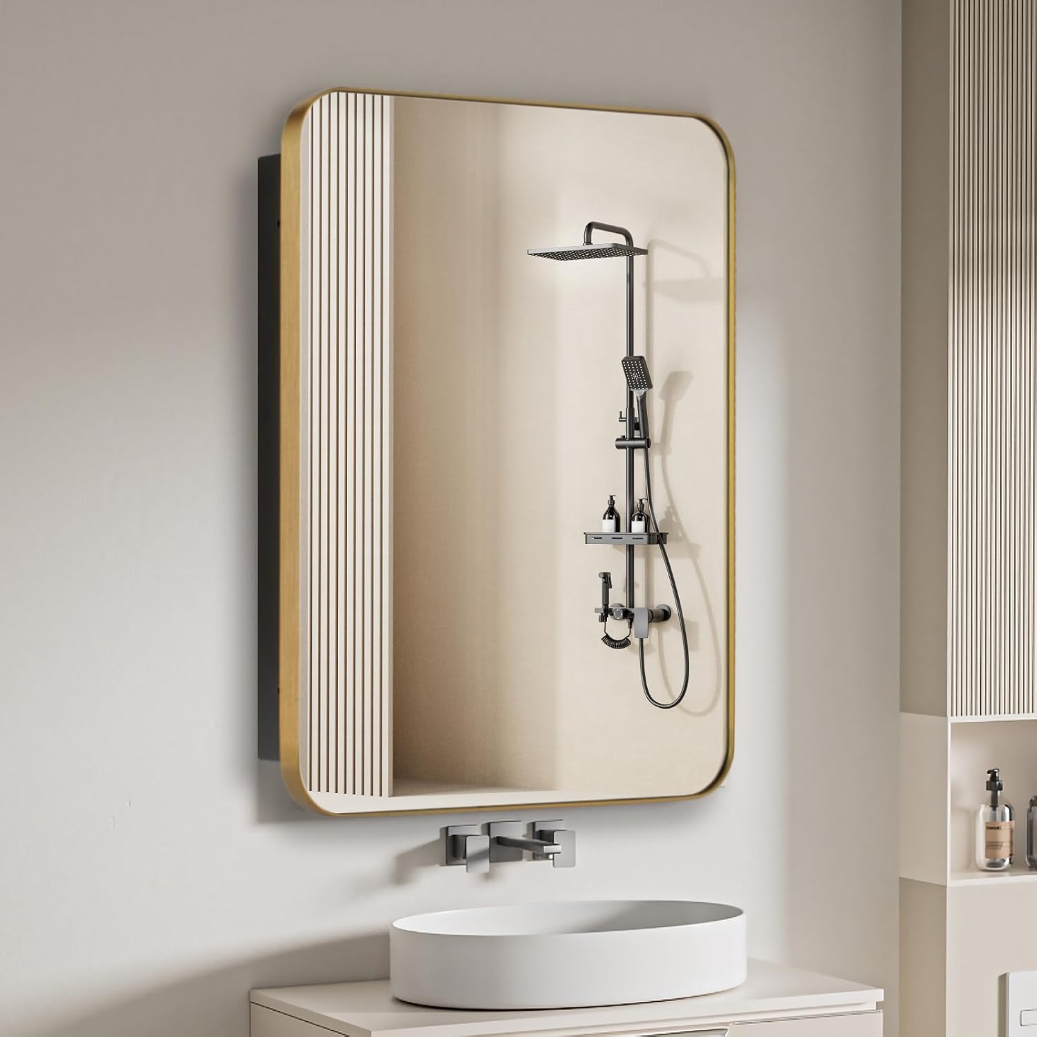 Bathroom Medicine Cabinet with 20"x30" Stainless Steel Framed Mirror,Recessed or Surface Mounted Bathroom Mirror Cabinet,Storage Cabinet for Bathrooms, Guest Rooms, Apartments, Farmhouse Decor