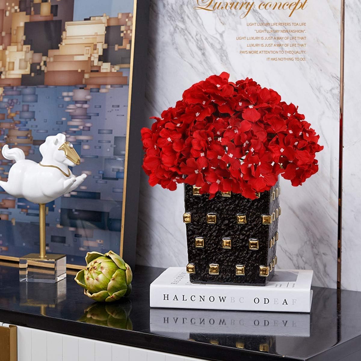 Fake Red Hydrangea Artificial Flowers - Faux Silk Hydrangeas Flowers Heads with Stems Real Touch for Home Wedding Party Table Decor(Red,Pack of 10) - Image 5