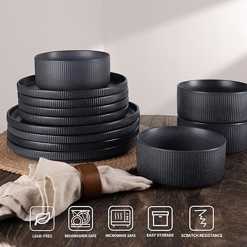 Miniatura 4 de Famiware Star - Juego de platos llanos para 6, 10 pulgadas, resistentes a los arañazos, vajilla de cerámica, platos de cocina modernos y rústicos,