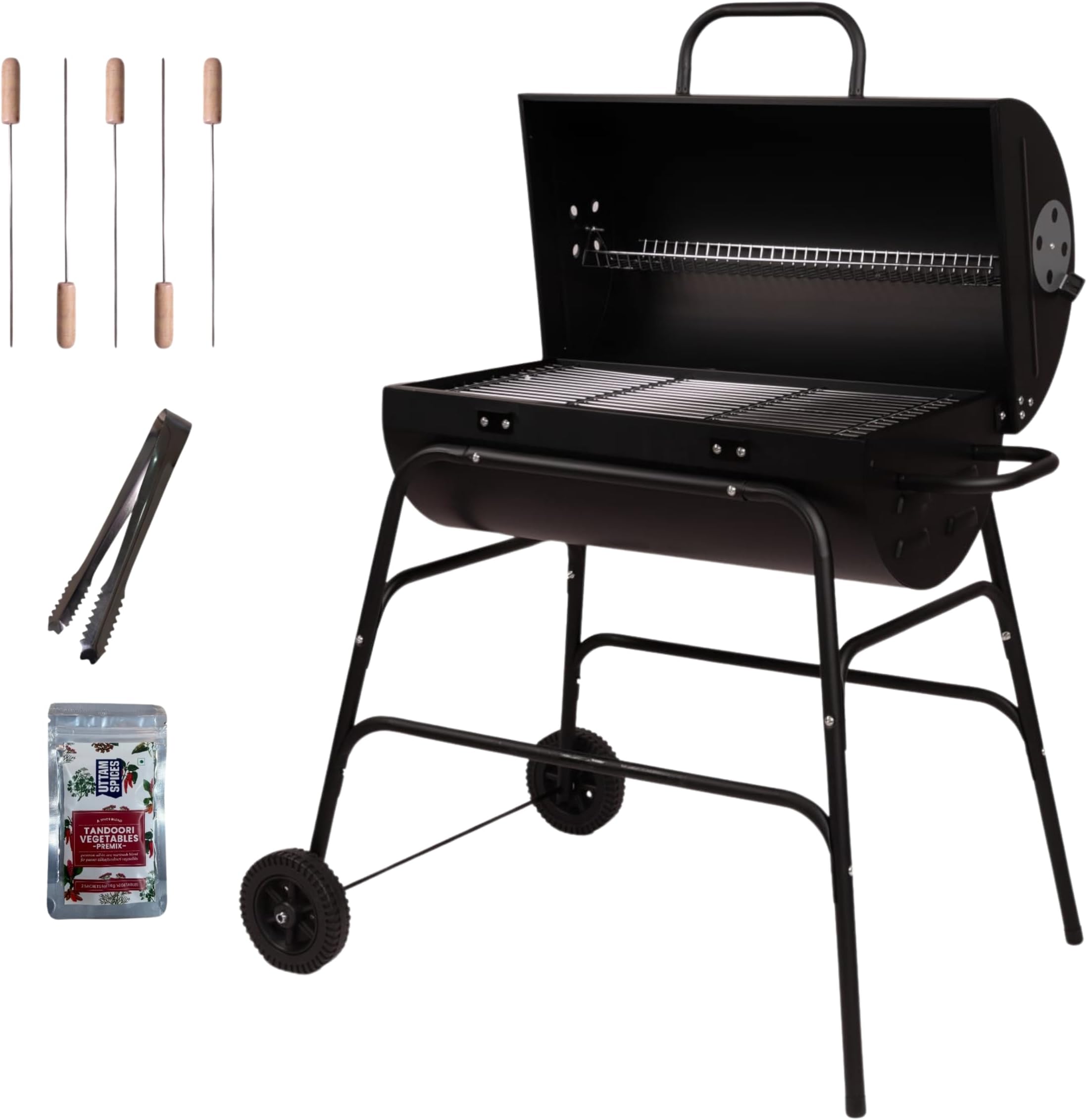 Peng Essentials Grillbeat Drum Basic BBQ Grill for Indoor & Outdoor Cooking| Traveler Compact Foldable Tandoor Charcoal Barbeque Grill Set| Free Stand, Portable, Easy Assembly- (Black)