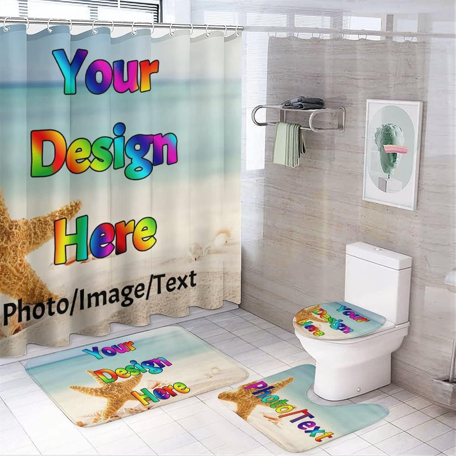 jmdaexl Custom 4 Piece Bathroom Sets with Shower Curtain and Rugs and Accessories, Upload Images Text Design, Customize Your Personalized Bathroom Decor : Home & Kitchen