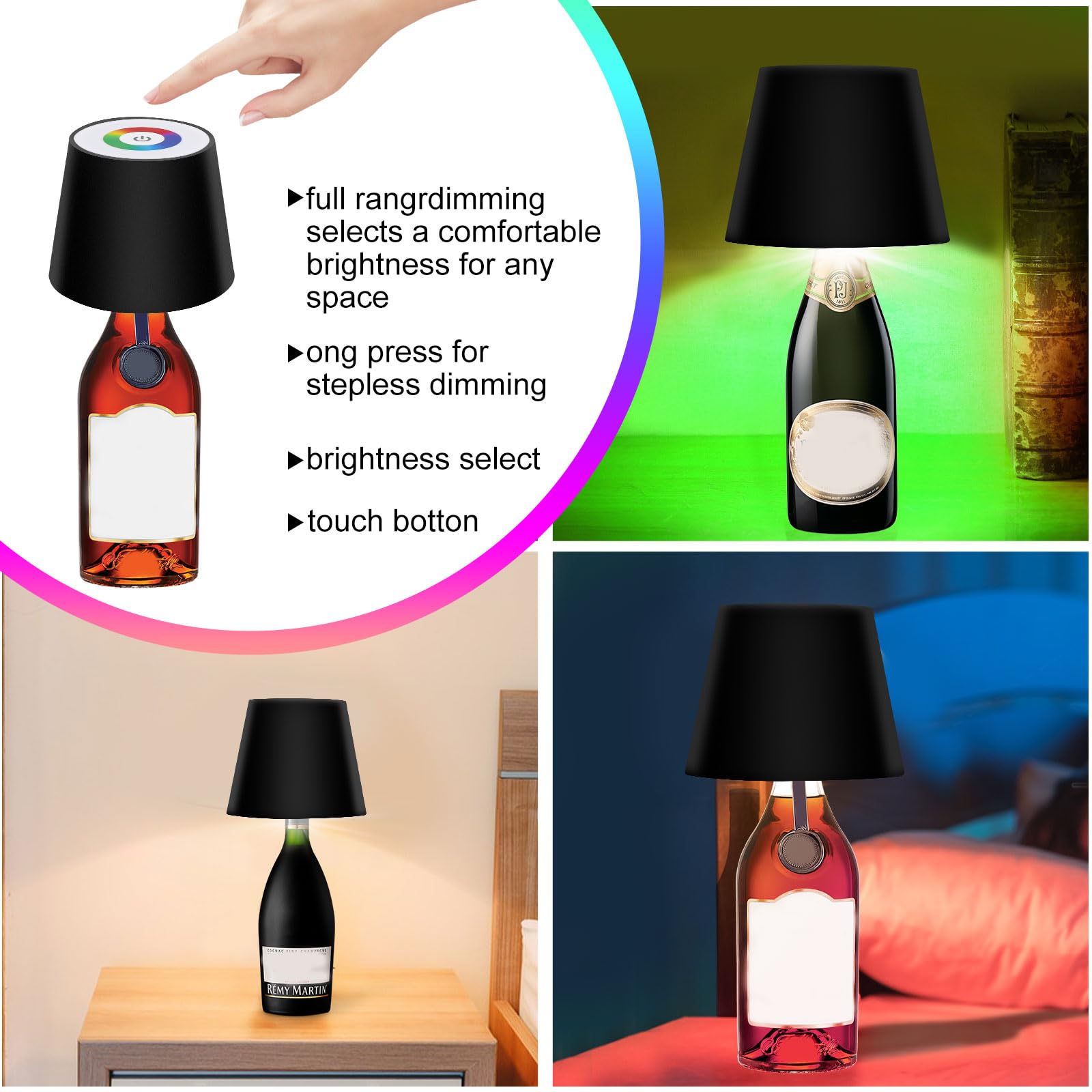 PTOSYAPE 3 Colors RGB Wireless Bottle Lamp, Wireless Bottle Lampshade, Wireless RGB Bottle Lamp - Image 3