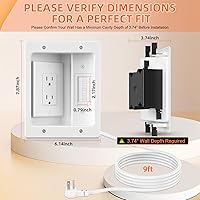 Vista 2 de Kit corrector de cable de pared con placa de pared de cepillo, caja de salida empotrada, cable de 9 pies, pasador de 2 bandas para gestión de cables