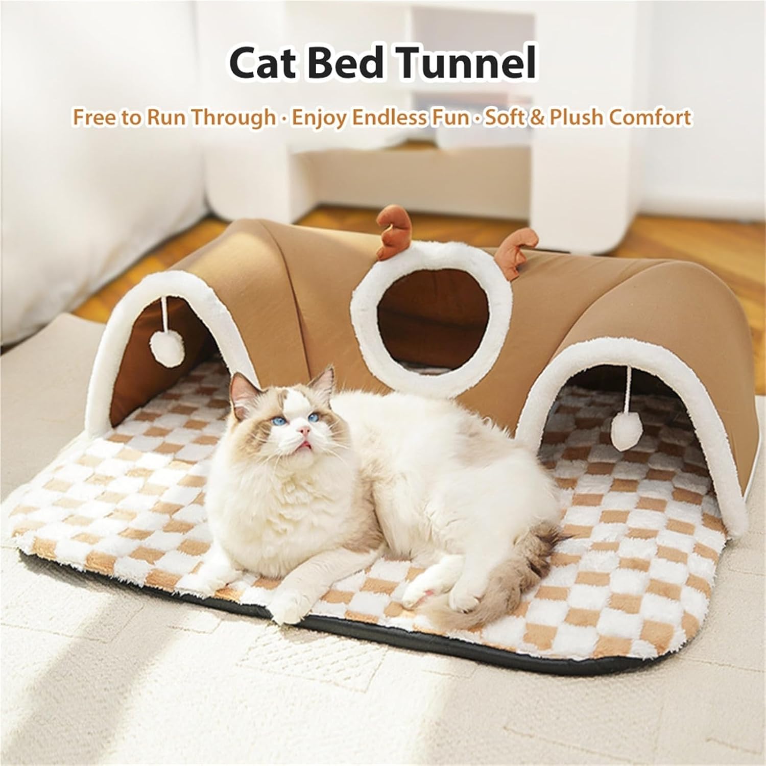 Cat Bed Tunnel, Warm Shelter Tent House & Play Toys for Dogs & Cats, Indoor Outdoor Wall-Corner Games(Gray)