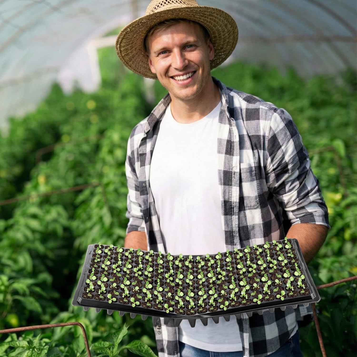 Eccliy 40 Pack 200 Cell Seedling Trays Seed Starter Kit Plant Starter Tray Durable Plastic Gardening Germination with Drain Holes Nursery Pots Mini Propagator for Growing Propagation