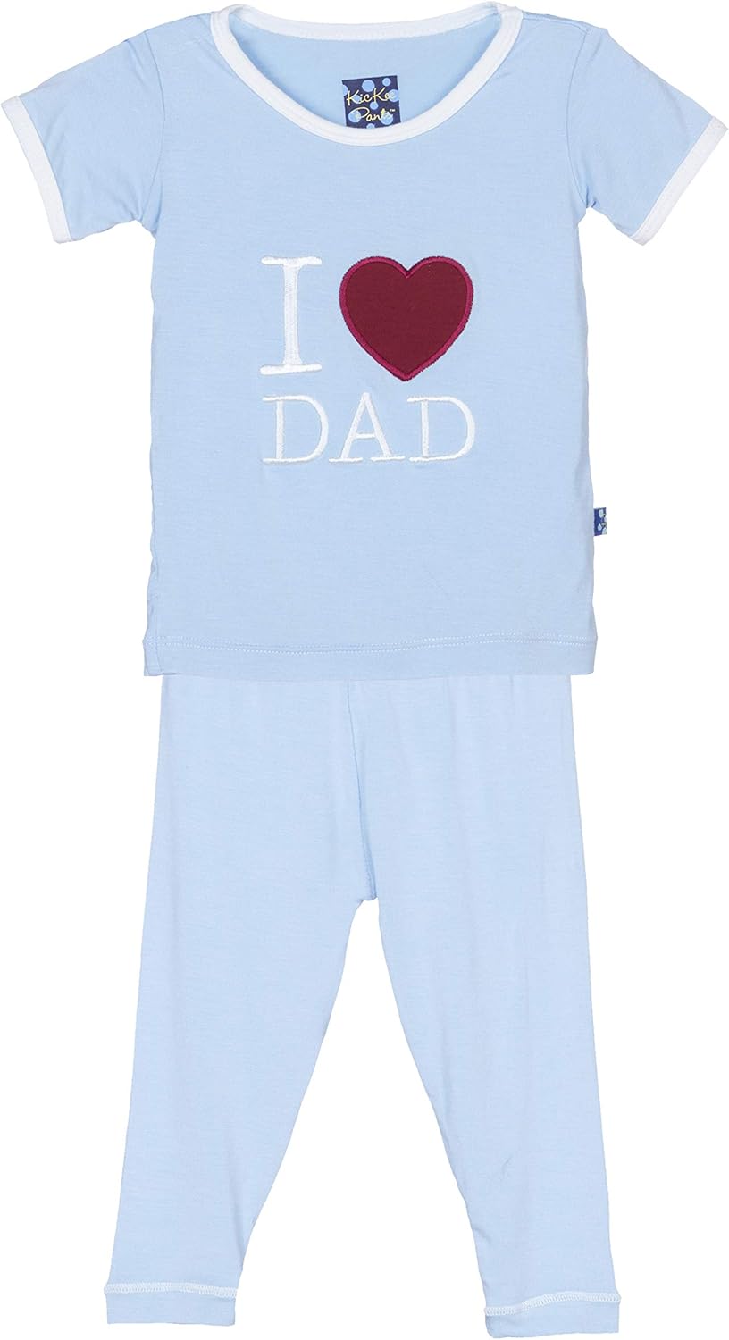 KicKee Two-Piece Applique Pajama Set with Short Sleeves, I Love Mom Pajamas