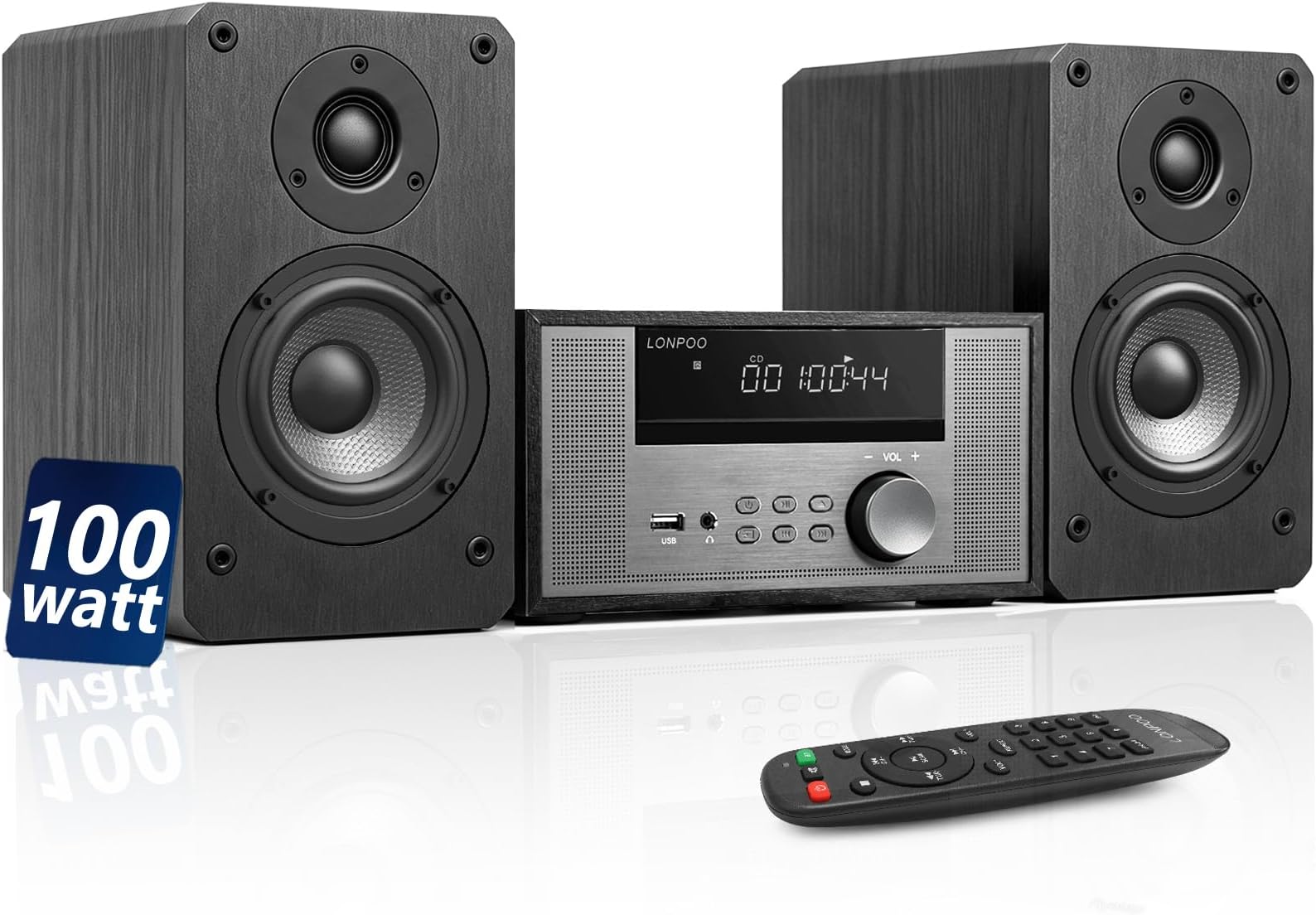 Home CD Stereo Shelf System,100W Hi-Fi Bookshelf Speskers System
