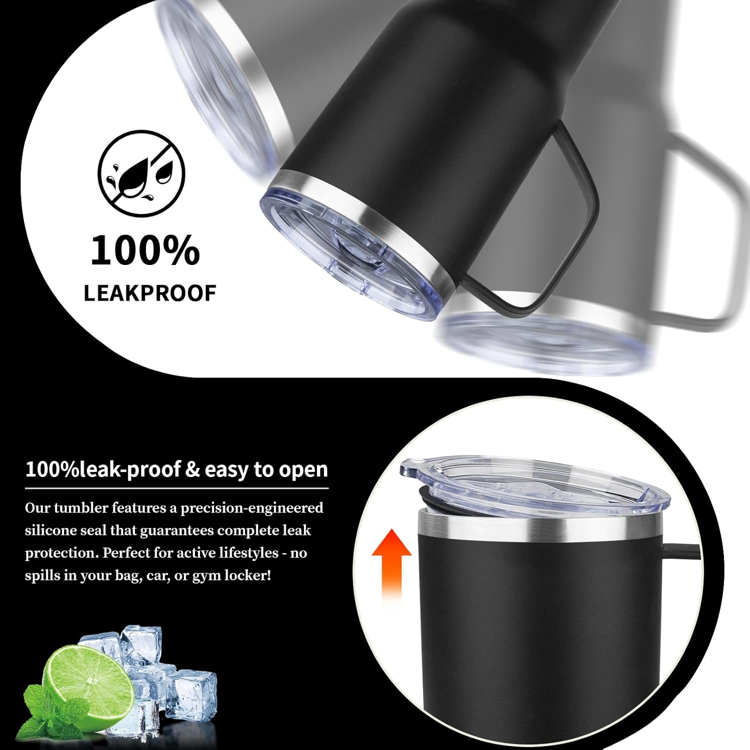 20oz Insulated Tumbler with Handle Stainless Steel Travel Coffee Mug with Lid and Straw Double Wall Vacuum Leak-proof Reusable Thermal Water Cup for Hot and Cold Drinks (Black,1 Pack) - Image 5