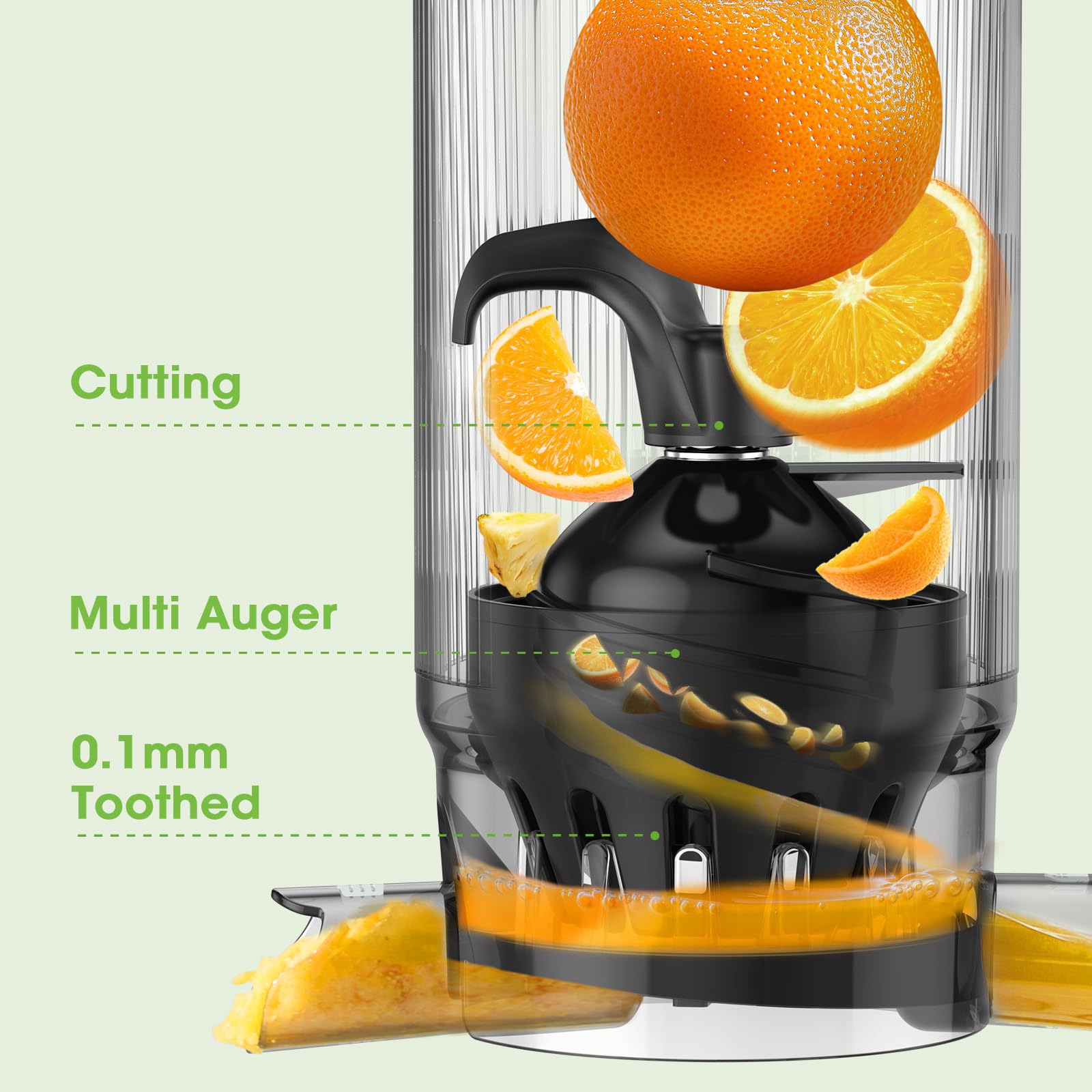 Spremiagrumi con grande riempimento da 14,7 cm (5,8 pollici), pressatrice a freddo per frutta e verdura intera, facile da pulire, alta resa del succo