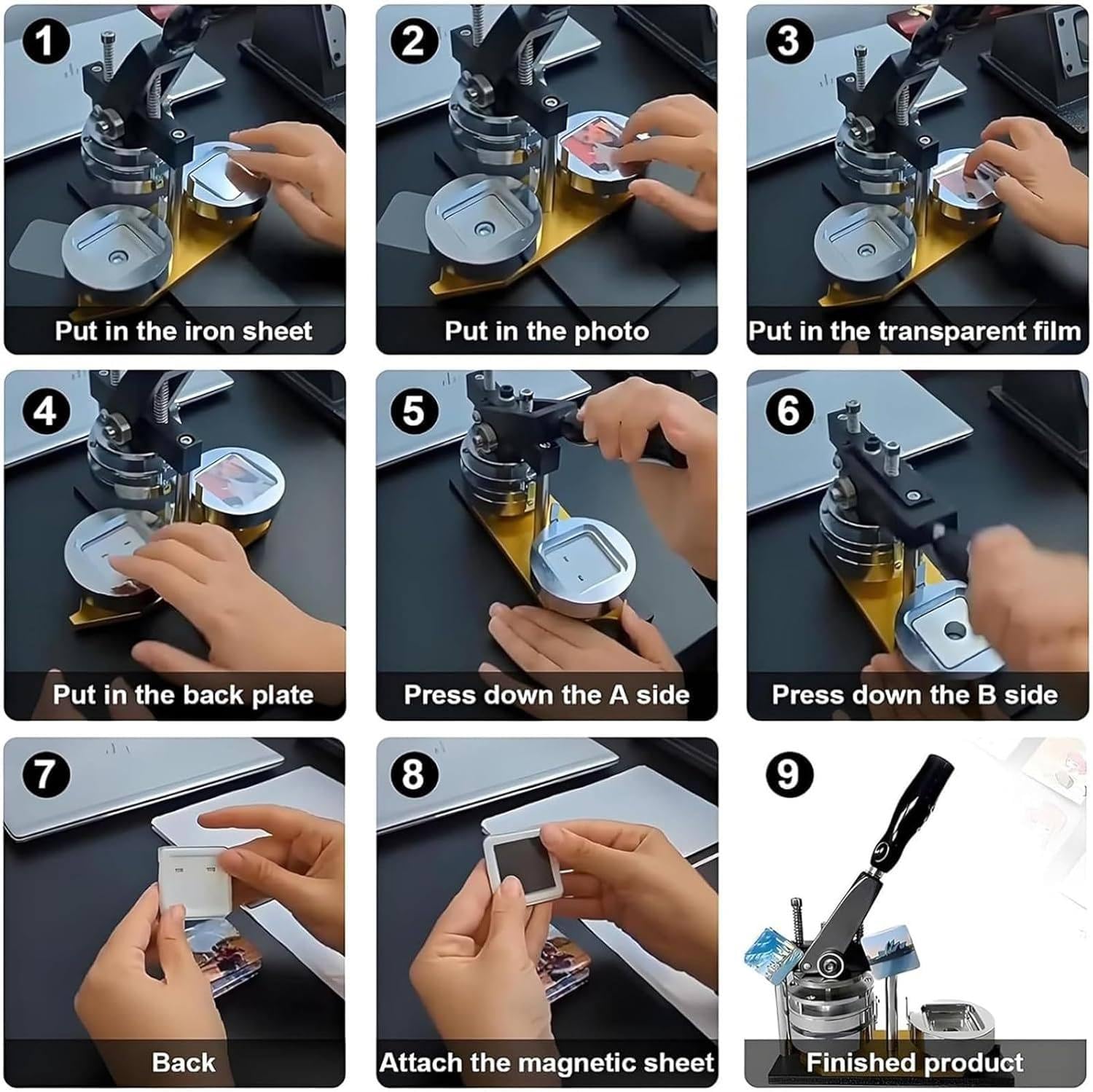 Kit De Máquina Para Hacer Imanes Cuadrados De Refrigerador De 50 X 50 Mm, Prensa Para Calcomanías De Fotos, Máquina Para Hacer Imanes, Con Cortador De Papel, 100 Piezas De Materiales.