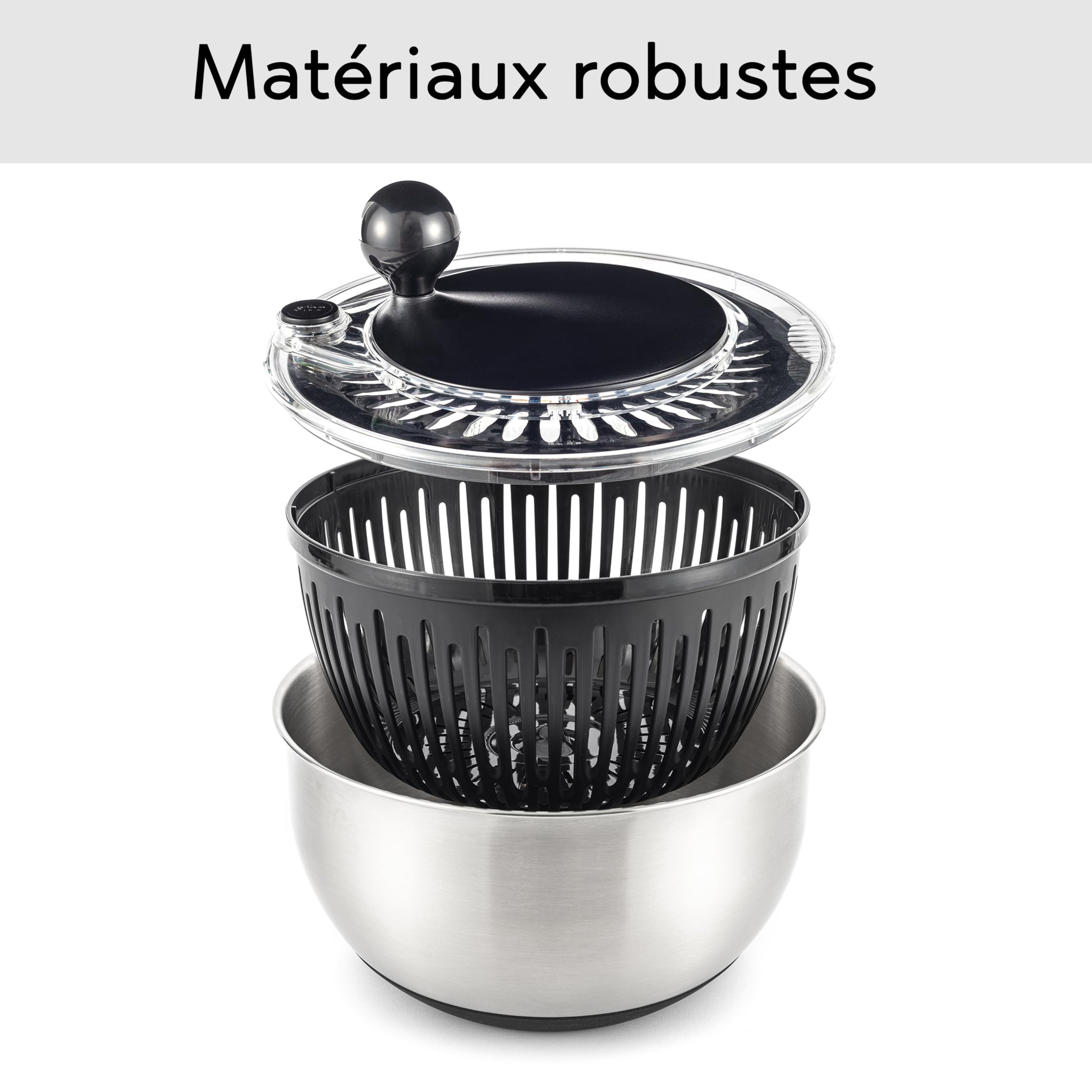 Hanseküche Essoreuse à Salade INOX Professionnelle – Saladier 3-en-1 pour Essorer, Servir et Conserver, Grande Capacité 4,5L, sans BPA, Compatible Lave-Vaisselle, Ø 24,5 x 19 cm