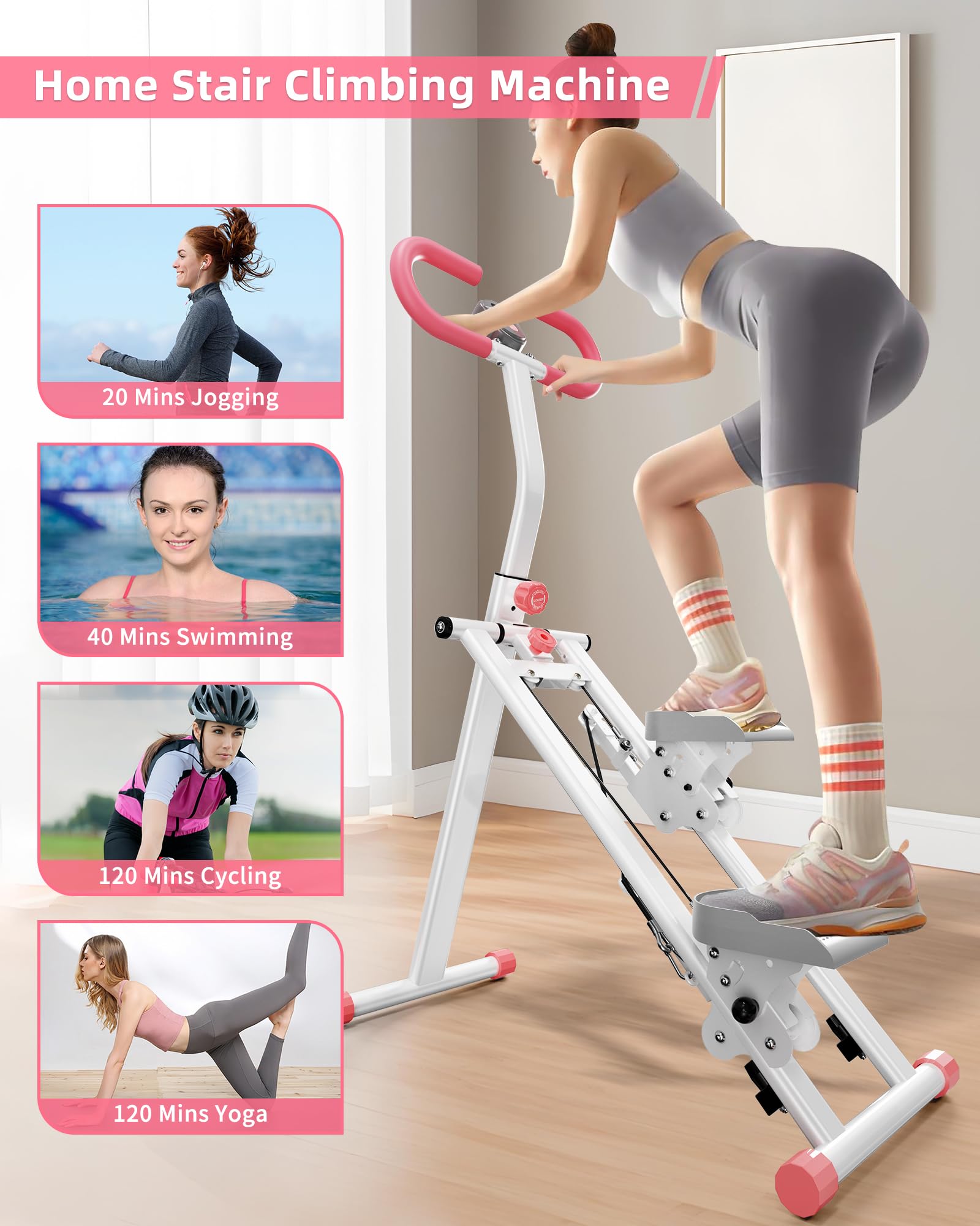 Stepper Escalier pour Maison, Vertical Climber Appareil de Fitness avec Guidon pour Entraînement Complet, Machine à Grimper Stable & 3 Hauteurs Réglables, Pliable