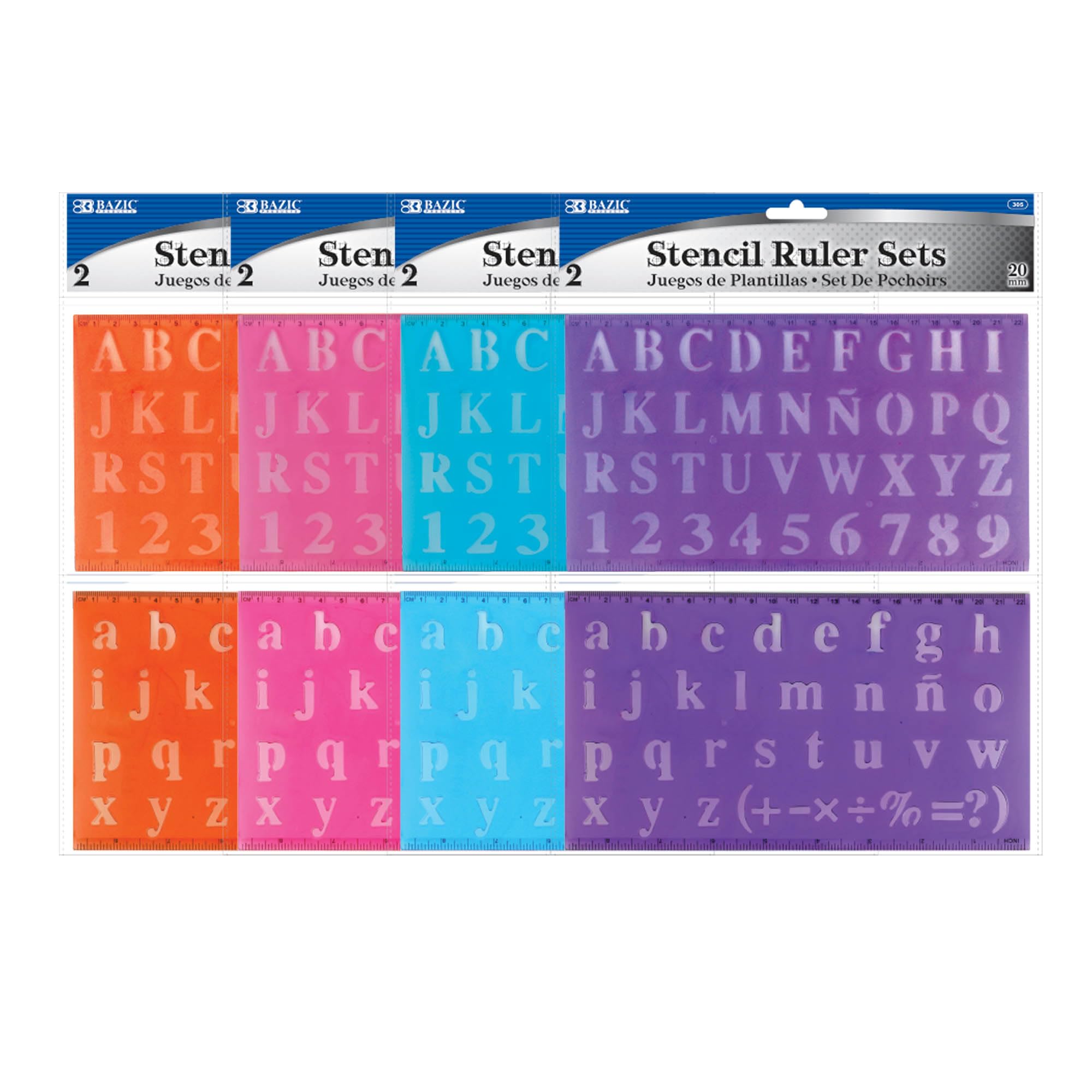 BAZIC 20 mm Transparent Lettering Stencil Ruler Sets, 2 Per Pack (305-24P)