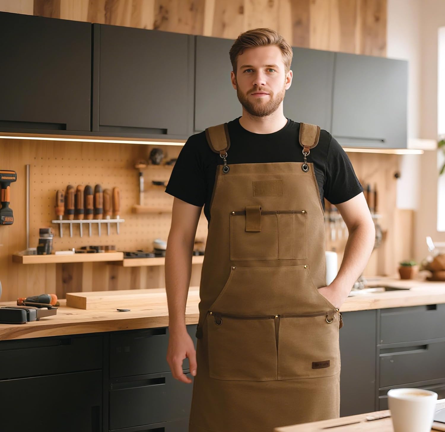 Professional Heavy-Duty Woodworking Apron for Men, Durable Carpenter Tool Apron with Pockets, Adjustable Long Ties, Reinforced Hardware, Lifetime Gift for Woodworkers