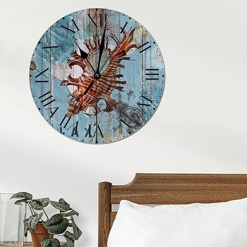 Miniatura 6 de ArogGeld Reloj de pared grande con diseño de concha de mediados de siglo reloj de pared con números romanos de 10 pulgadas funciona con pilas