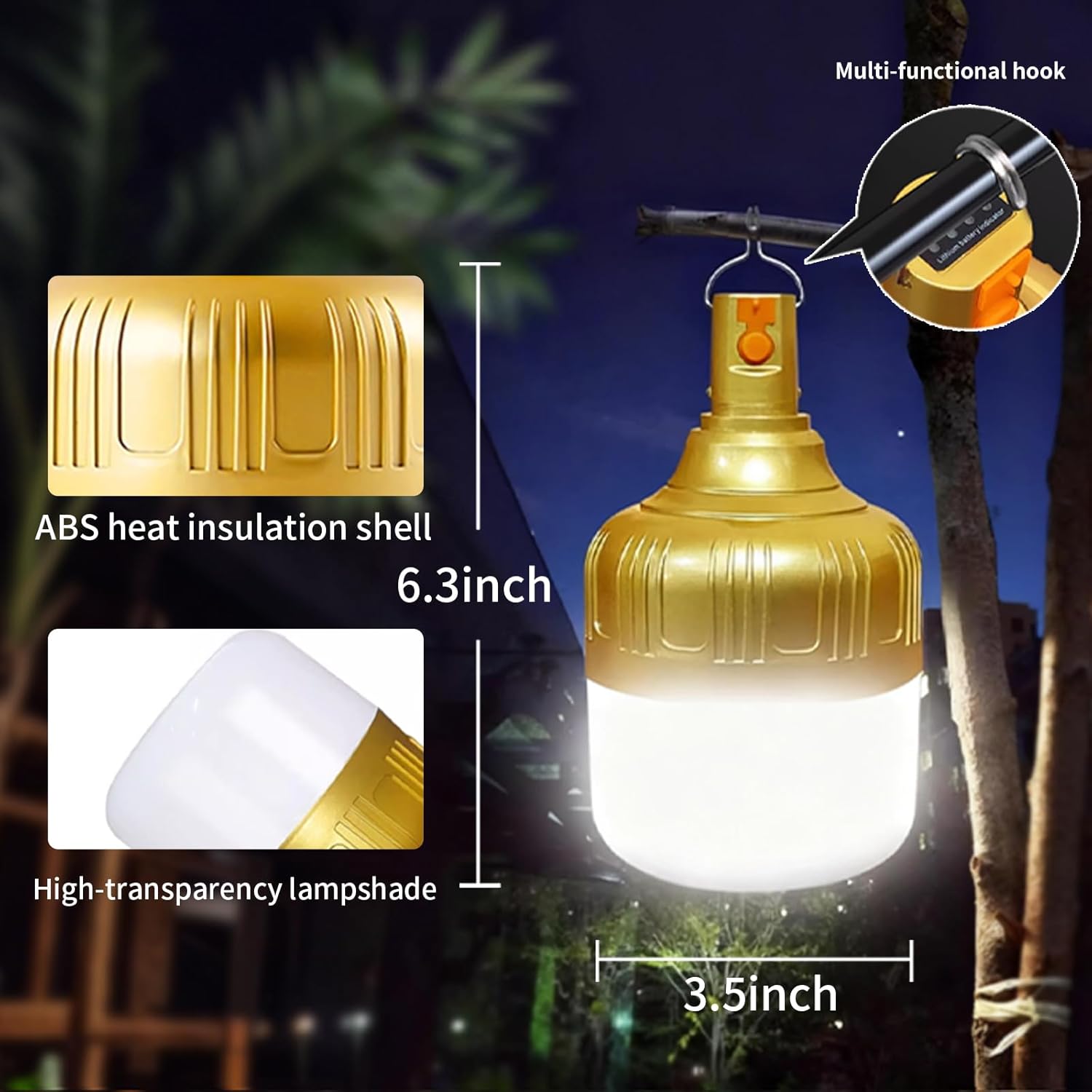 2 Pack Rechargeable LED Camping Lantern, 4000mAh IPX4 Waterproof Tent Light with Hook, USB Flashlight for Hiking, Travel, Hurricane Power Outage Emergency, Home Garage Repair, BBQ Lighting