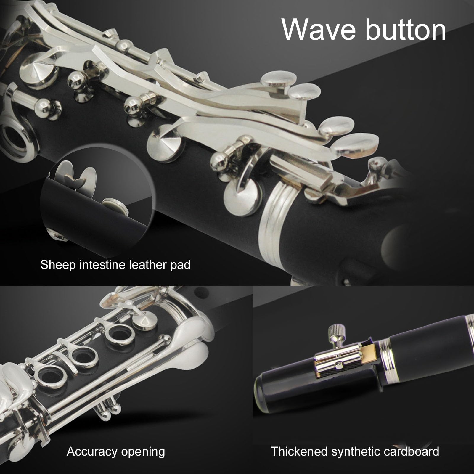 Ensemble de Clarinette Sib à 17 Touches, Clarinette Sib en Bois avec Chiffon de Nettoyage, Coffret de Tournevis à Roseaux pour Instrument de Musique Débutant (Noir