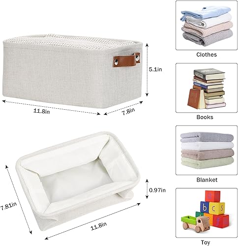 Vista 278 de HNZIGE - Canastas pequeñas de tela para organización (paquete de 6) canastas plegables de almacenamiento para estantes, armarios, lavandería, Asas