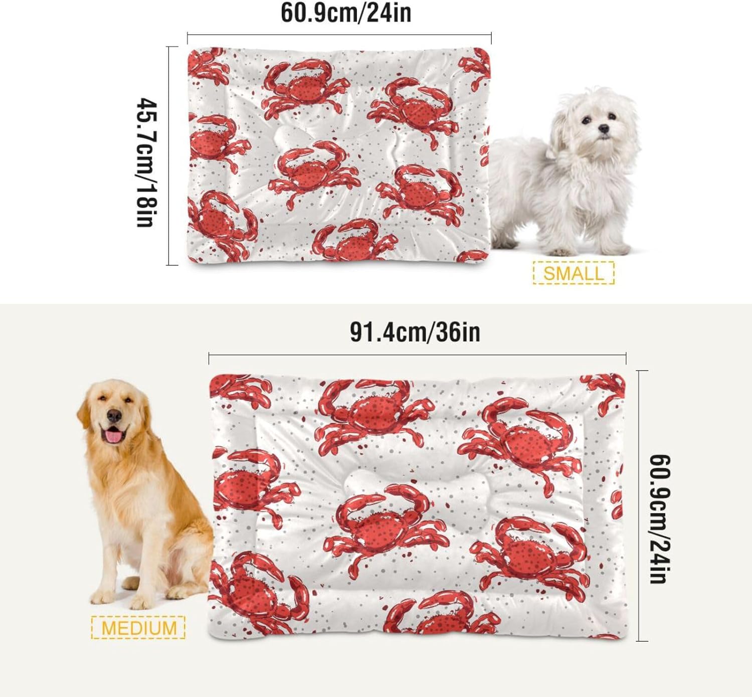 review Red Crabs Texture Dog Beds for Small Dogs, Warm Dog Crate Bed with Non-Slip Bottom for Dog Crate, 36x24in