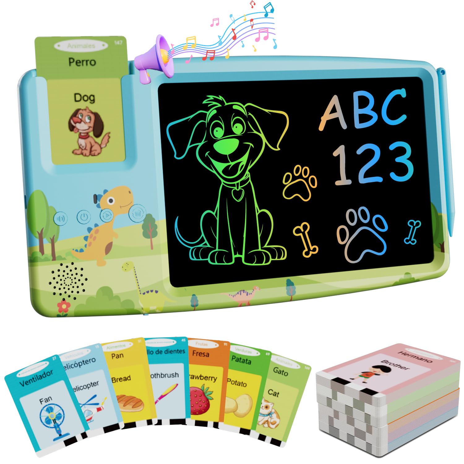 Tarjetas Flash Parlantes con Tableta de Escritura LCD Color, Electight Juguetes de Lectura y Escritura para 3 4 5 Años, Juguetes Educativos, Tarjeta de Alfabetización, Sorpresa de Cumpleaños, Pintado