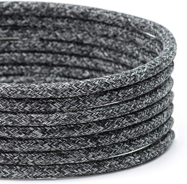 TheCable.Store 3 Core Round Speckled Black Flex Cable 0.75mm Vintage Fabric Braided (3 Metres)