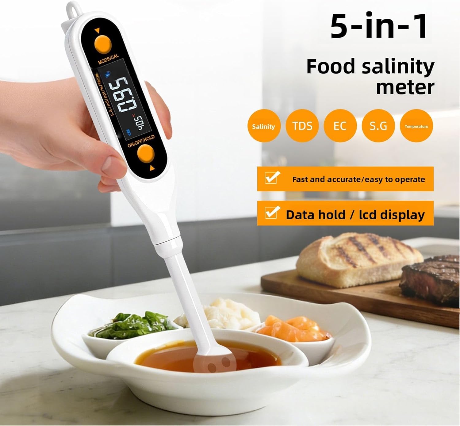 Diydeg Digital Salinity Meter for Saltwater Aquarium, 5 in 1 Salinity PH Temp EC and TDS Meter with Led Display, Digital Hydrometer Analysis, Water Quality Tester for Food