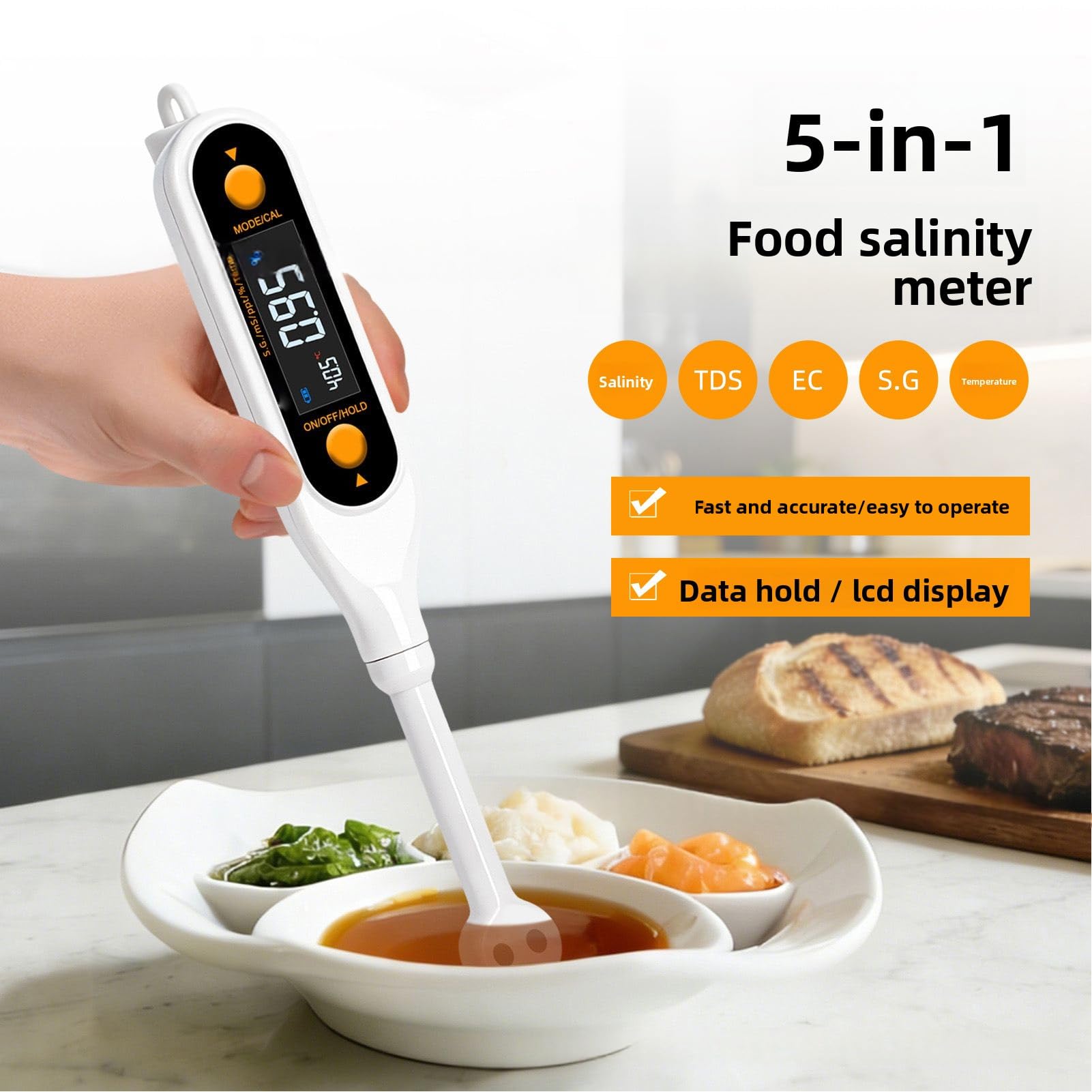 Fockety Misuratore di salinità Digitale per acquari marini, misuratore di salinità, PH, Temperatura, EC e TDS 5 in 1, analisi idrometro Digitale, Tester della qualità dell'Acqua