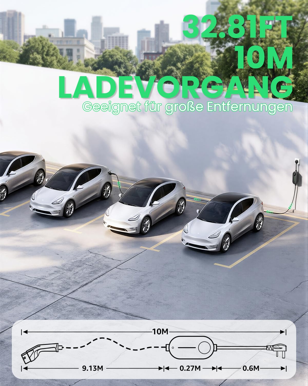 GONEO Typ 2 EV Ladegerät Schuko IP66 Wasserdicht, 3,68kW 16A (6–16A einstellbar), 10m 1-phasig 230V Tragbares Ladekabel, Mobile Wallbox mit LCD & Timer, für Elektroautos und PHEV