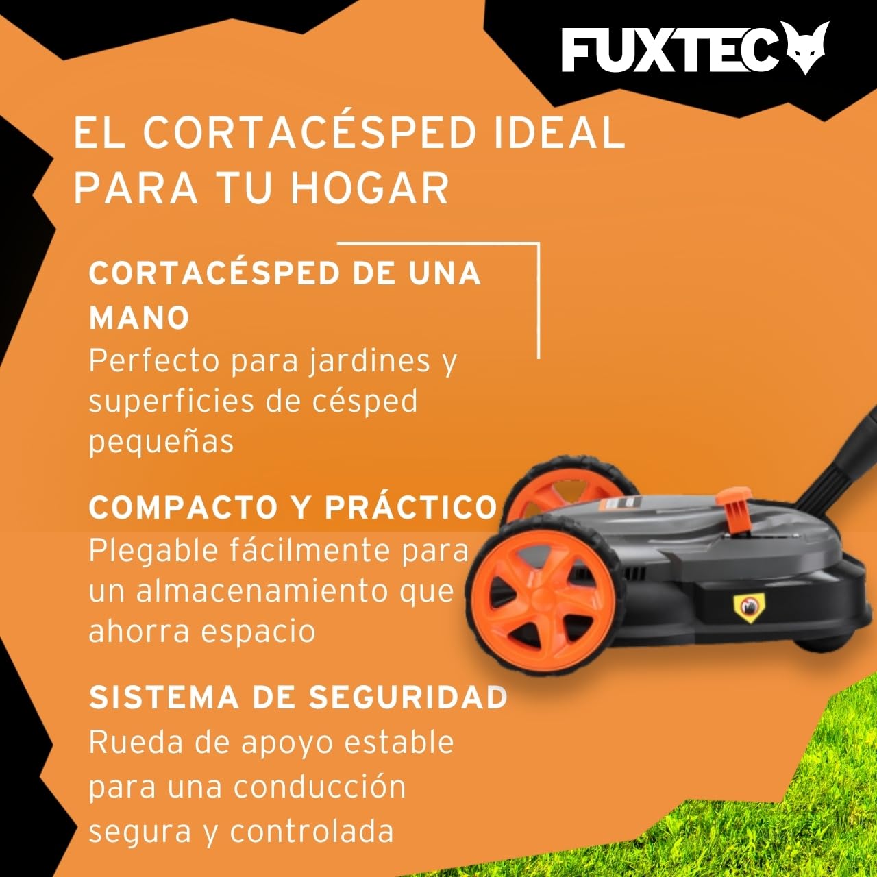 FUXTEC FX-E1RMEH20-SET Cortacésped Inalámbrico Compacto 20 V con Batería y Cargador, Corte de 22 cm, Ideal para Jardines Pequeños
