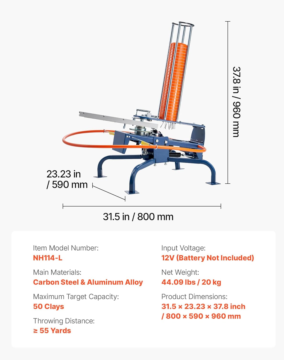 VEVOR Clay Pigeon Thrower connected to a 12V battery