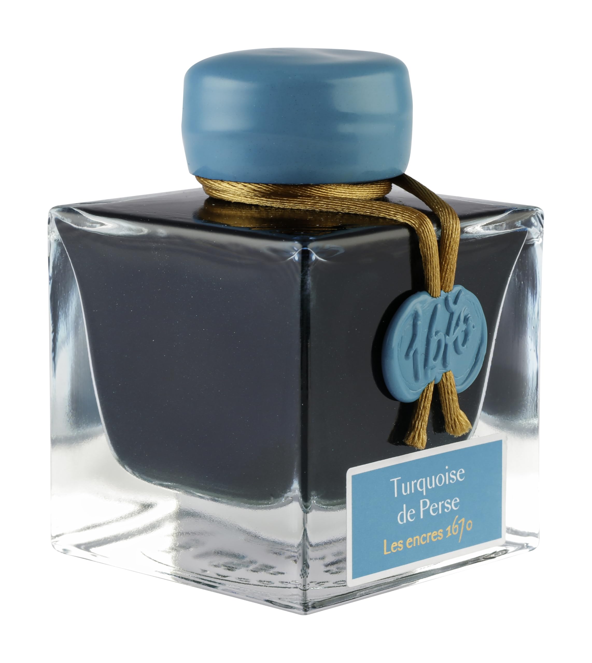 Jacques Herbin 15014JT - Un flacon d'encre pailletée d'or 1670 pour stylo-plume, roller, plume de verre et porte-plume. 50 ml, Turquoise de Perse